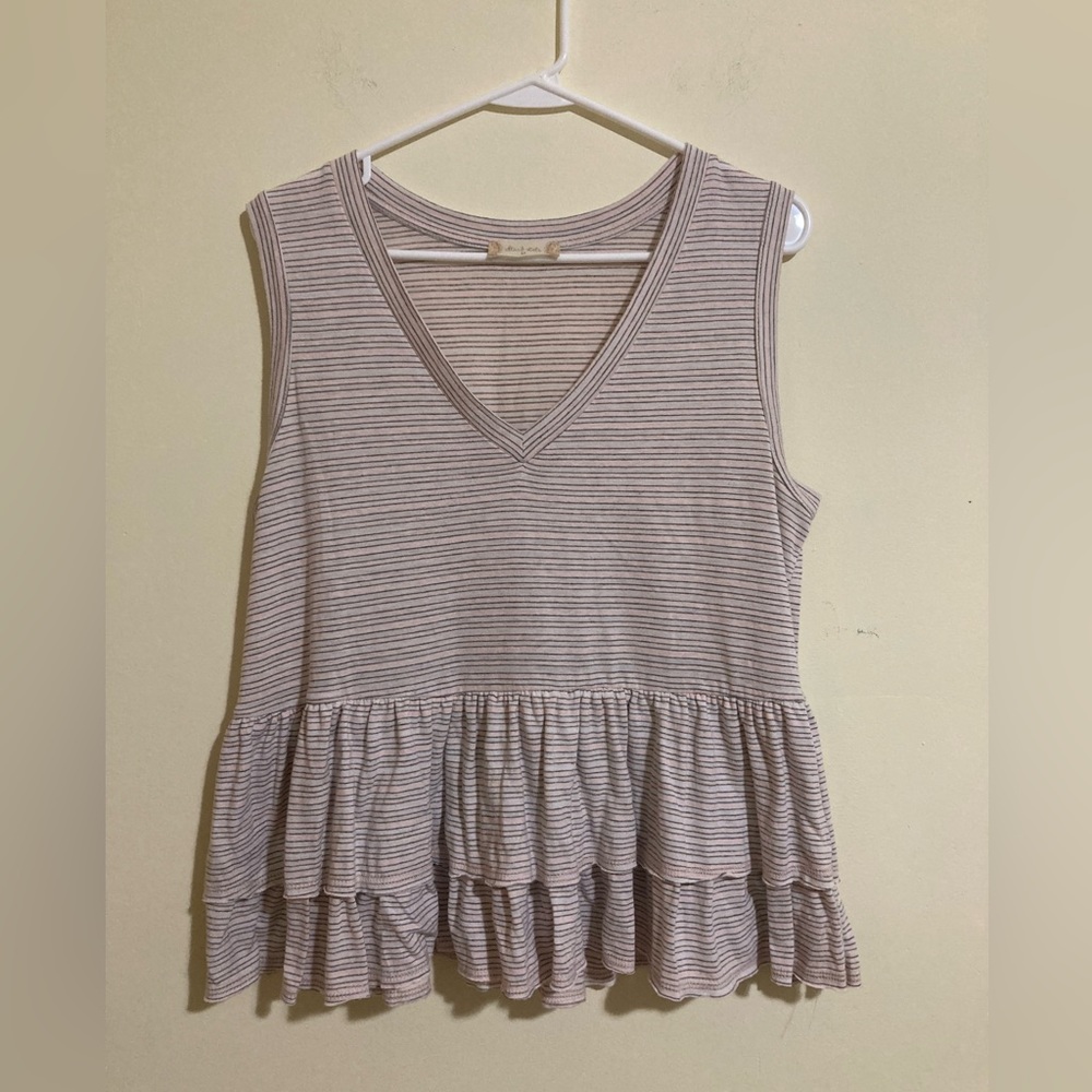 Altar’d State Striped Ruffle Sleeveless Blouse